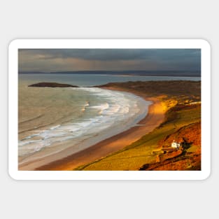 Burry Holms and Llangennith with the Old Vicarage from Rhossili Down, Gower, Wales Sticker